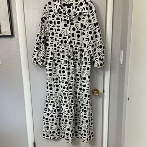 Rachel Zoe Black and White Midi Dress with Notched Collar